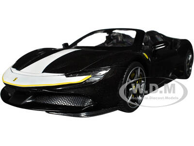 Ferrari SF90 Spider Assetto Fiorano Black Metallic with White Stripes Signature Series 1/18 Diecast Model Car by Bburago