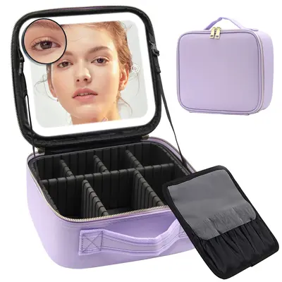 Makeupbag LED Makeupcase Beauty Vanity Bag Girly Suitcase Quick Getaway Makeupbox Makeupcase with LED Light Lighted Mirror Tr...