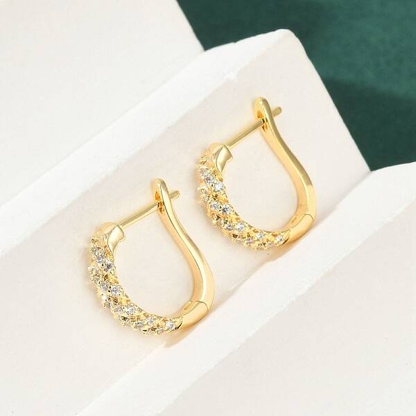 Brass Clear Cubic Zirconia Hoop Earrings
