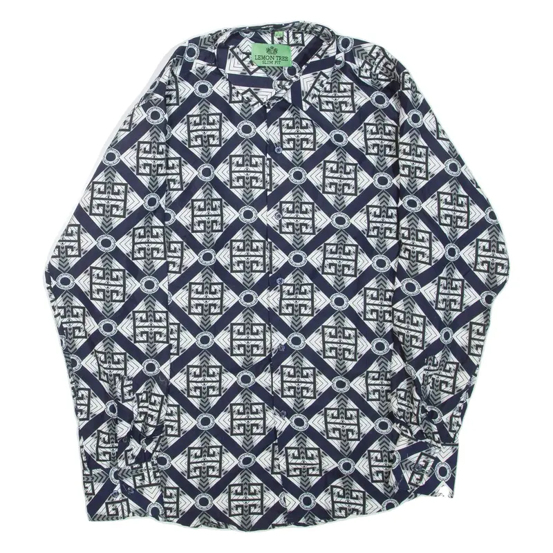 LEMON TREE Slim Fit Mens Shirt Blue Geometric Long Sleeve L