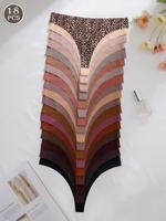 Women's Solid Color & Leopard Print Seamless Thong, Soft Comfy Breathable Thong for Daily Wear, Underwear for Women, Women's ...