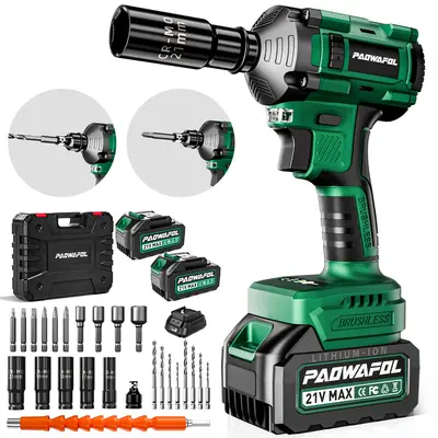 PAOWAFOL 21V Cordless Wrench, 550N.m, 4 in 1 Multi-function Tool, with 2*4.0 Ah batteries, 3 speed adjustment