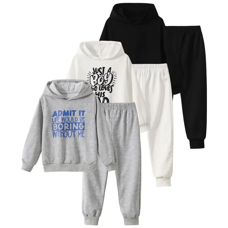 6-piece set, autumn and winter boys' hooded sweatshirt and pants set, boys' casual long sleeved sweatshirt and pants set