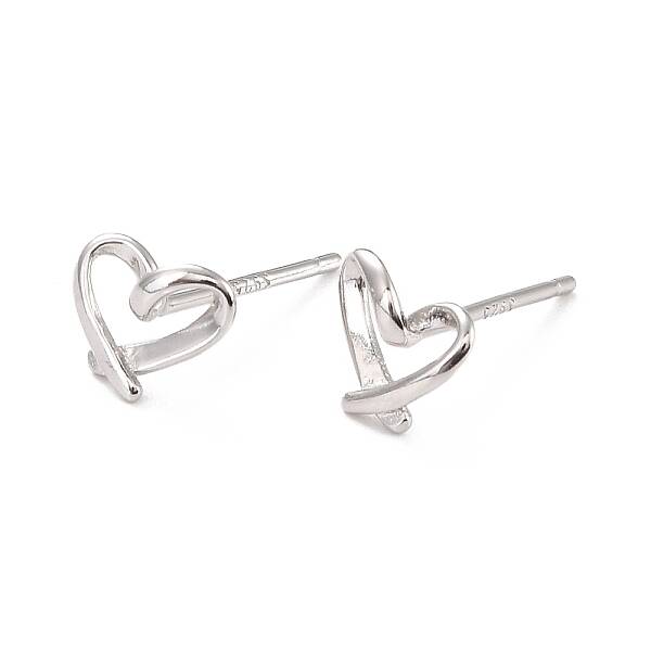 Anti-Tarnish Open Heart Rhodium Plated 925 Sterling Silver Stud Earrings