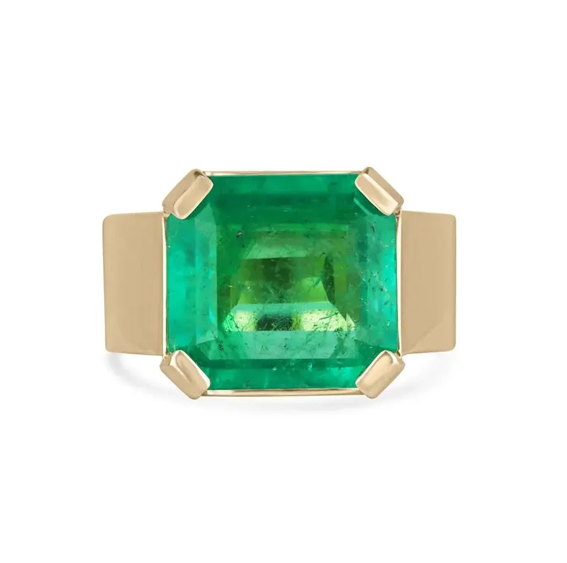 10K Gold 2 to 7 CT Asscher Cut 4 Prong Vivid Apple Muzo Green Emerald Solitaire Pinky Engagement Band for Men