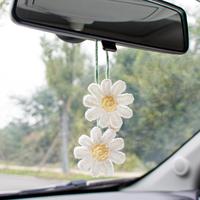 Cute Crochet Flower Car Mirror Ornament, Hanging Car Interior Decoration, Car Rear View Mirror Crochet Pendant for Women & Gi...