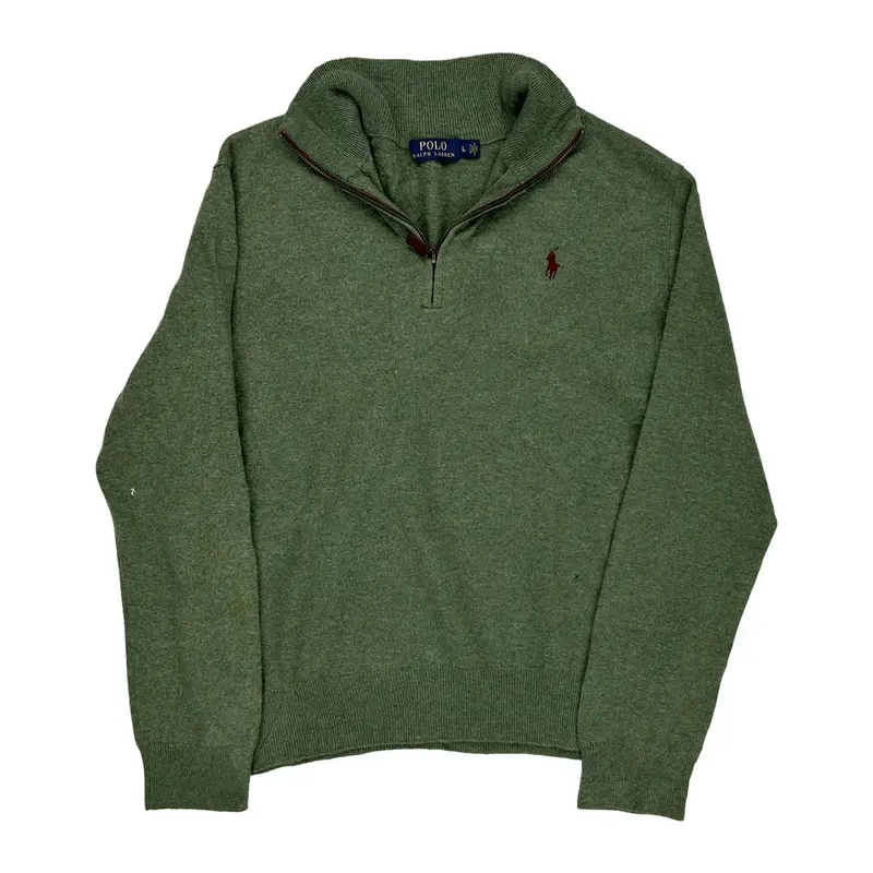 Polo By Ralph Lauren 1/4 Zip - Large Green Wool Blend