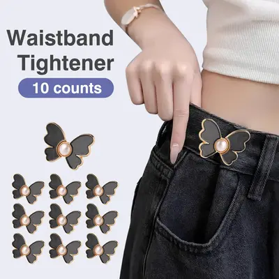 10 Counts Butterfly Waist Cinching Button, Reusable Adjustable Pant Waist Tightener, No Sewing Waist Buttons for Loose Jeans