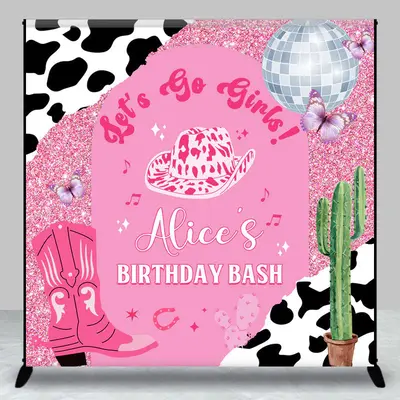 Lets Go Girls Custom Pink Cowgirl Birthday Backdrop - Aperturee