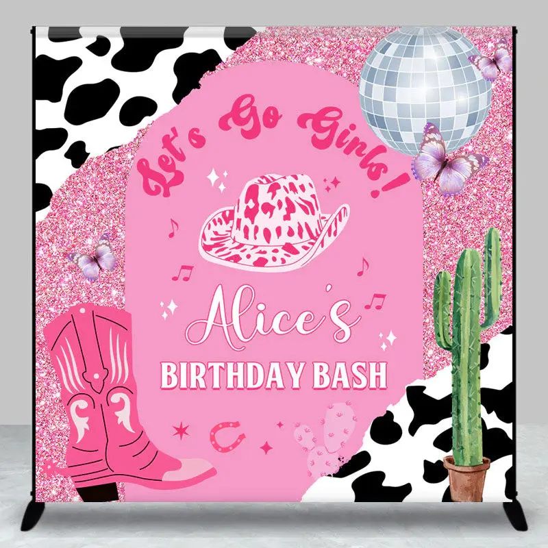 Lets Go Girls Custom Pink Cowgirl Birthday Backdrop - Aperturee