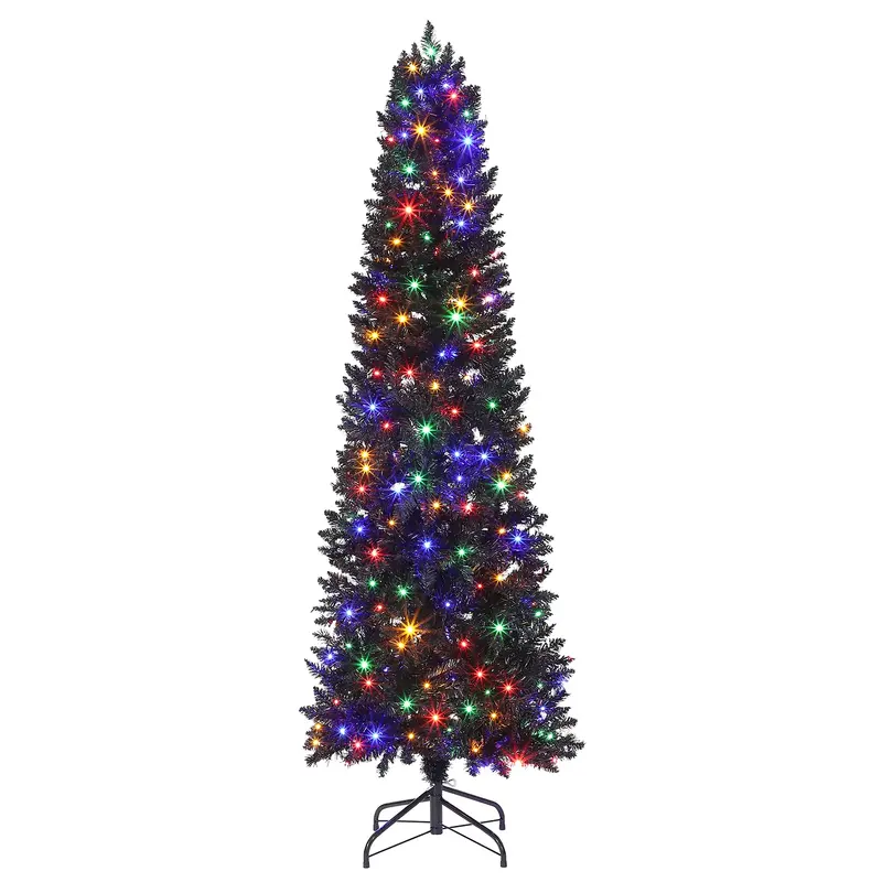 Garvee 6ft Pre-Lit Black Pencil Christmas Tree with 250 LED Lights, 571 PVC Branch Tips, Metal Stand, Slim Design for Home Of...