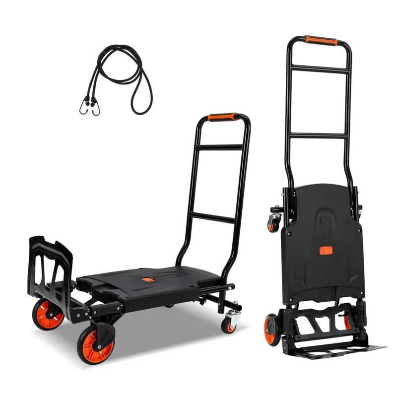 Garvee Folding Hand Truck, 330 Lbs Capacity Heavy Duty Dolly Cart, 2 in 1 Convertible Hand Cart with 4 Wheels and 2 Elastic R...