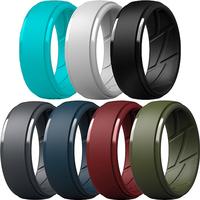 7Pack Silicone Wedding Rings For Men 10mm Wide 2.5mm Thick Rubber Bands With Inner Arc Erongomic AirFlow Grooves Breathable E...
