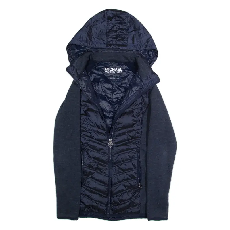 MICHAEL KORS Womens Puffer Coat Blue Nylon Hooded S