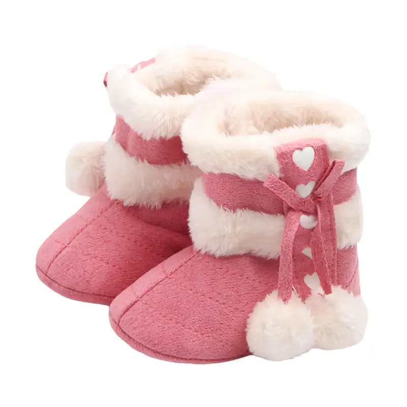 Newborn Girls Winter Boots Cute Bow Plush Pom Snow Shoes Warm Baby Walking Shoes for Toddler Infant