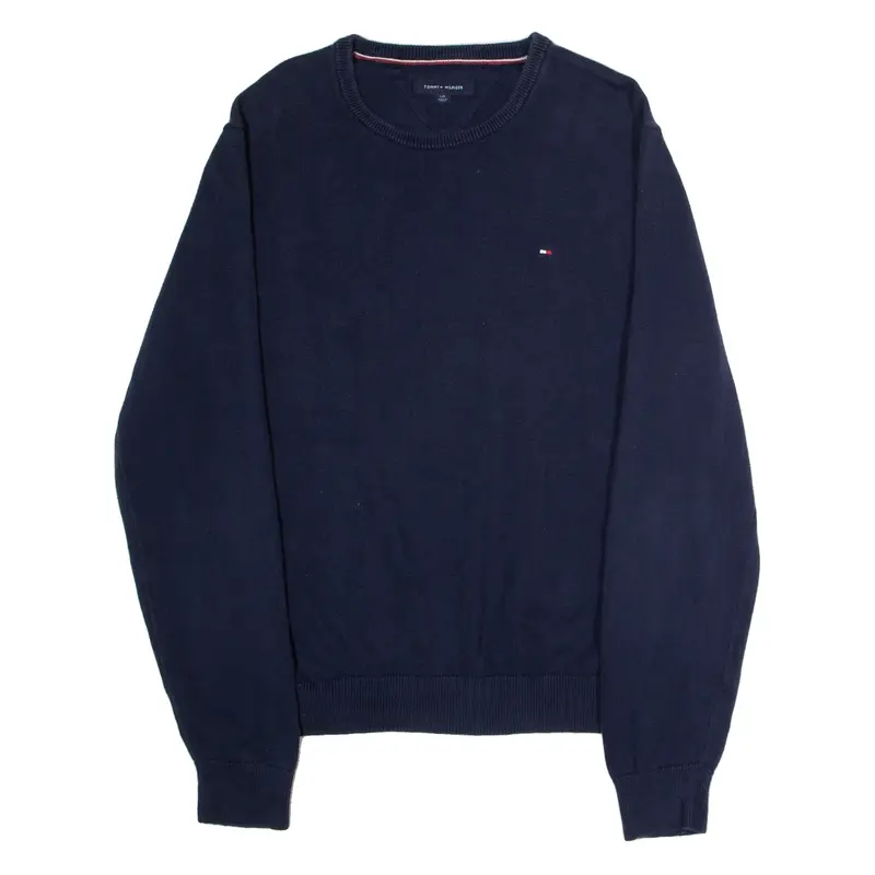 TOMMY HILFIGER Mens Jumper Blue Crew Neck Tight Knit L