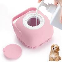 Pet Grooming Bath Massage Brush with Soap and ShampooDispenser Soft Silicone Bristle for Long Short Haired DogsCats Shower (P...