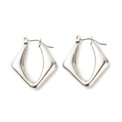 Non-Tarnish 304 Stainless Steel Chunky Rhombus Hoop Earrings for Women