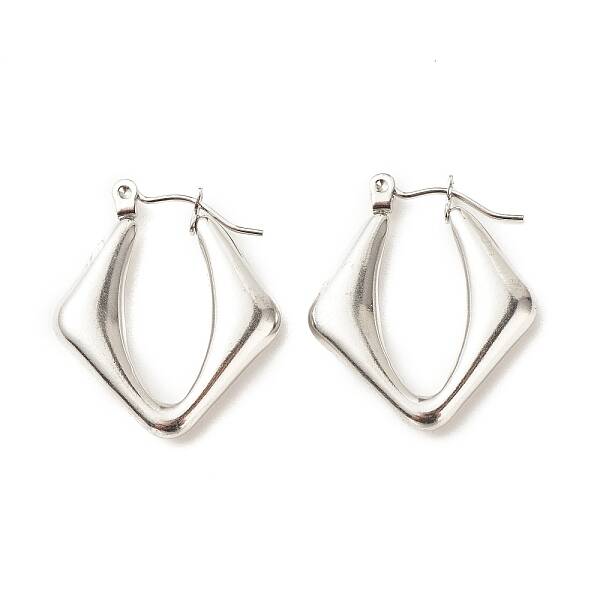Non-Tarnish 304 Stainless Steel Chunky Rhombus Hoop Earrings for Women