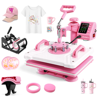 AKEYDIY Pink 15''x12'' Heat Press Machine for Tshirts, 5 in 1 Heat Transfer Machine,  Heat Printing Press for Sublimation Com...