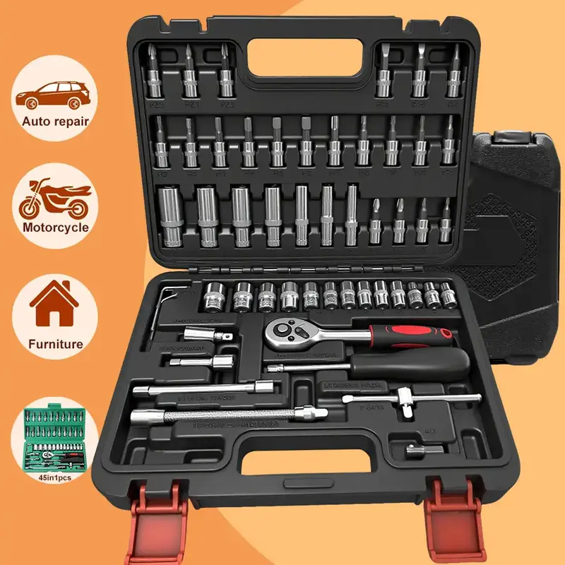 53&46 pcs tool set, car repair machinery tools, household machinery tools, car and bicycle repair tools, 1/2 * 1/4 \