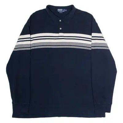 POLO RALPH LAUREN Mens Patterned Jumper Blue Striped Collared Tight Knit 2XL