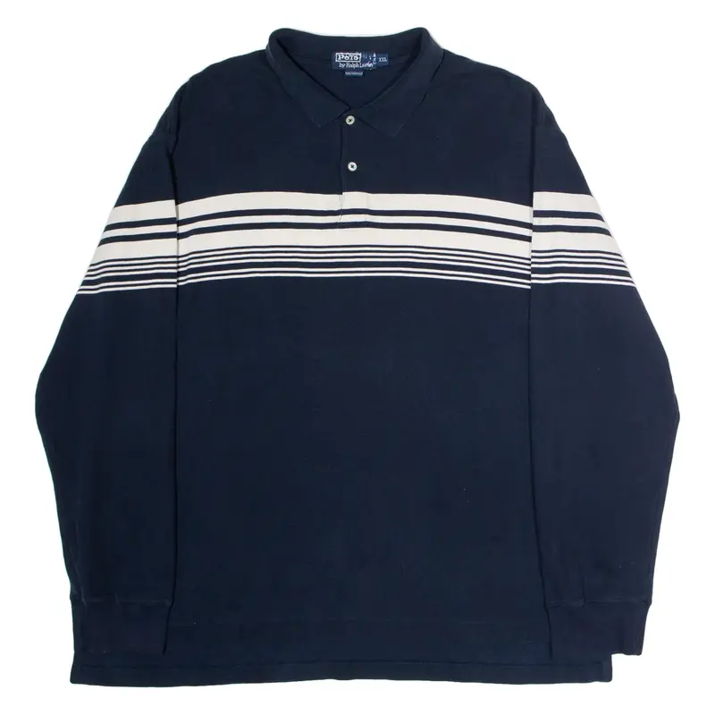 POLO RALPH LAUREN Mens Patterned Jumper Blue Striped Collared Tight Knit 2XL