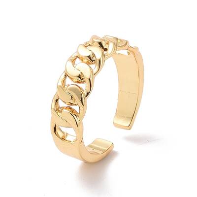 Brass Curb Chains Shape Open Cuff Ring for Women