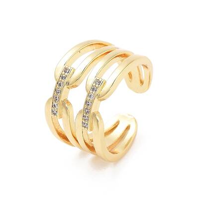 Brass Micro Pave Clear Cubic Zirconia Multi-layer Open Cuff Ring for Women