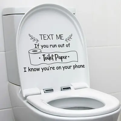 Toilet Lid Decorative Sticker (1 Piece), Letter Pattern Toilet Lid DIY Sticker, Leaf Pattern Toilet Sticker, Bathroom Decor