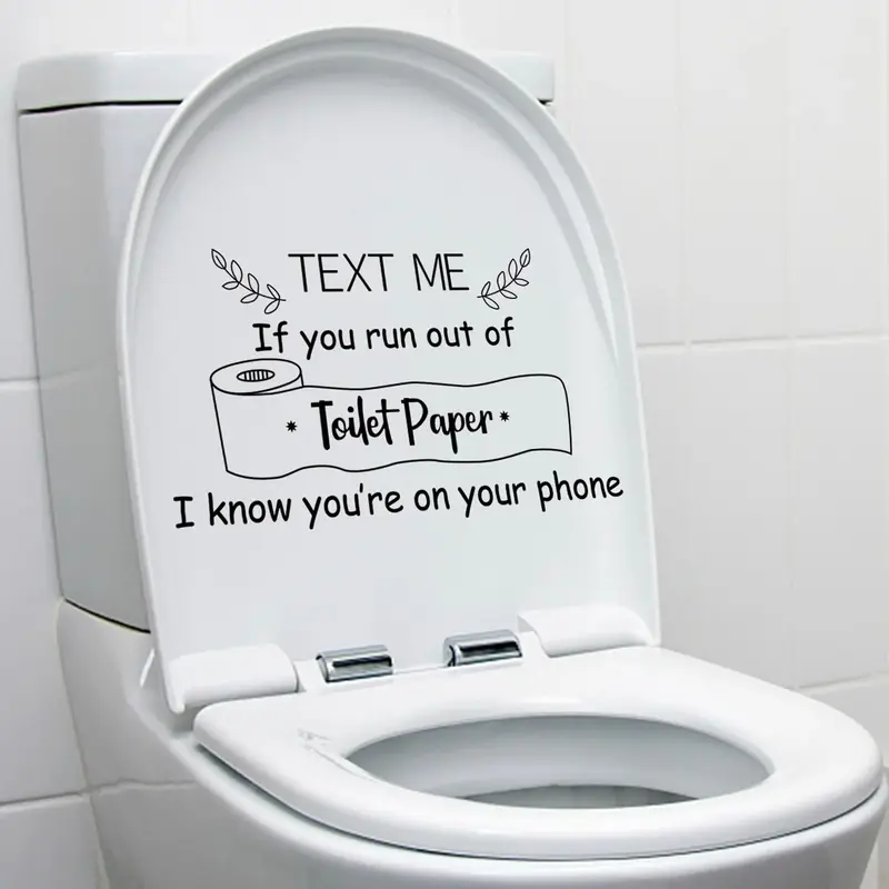 Toilet Lid Decorative Sticker (1 Piece), Letter Pattern Toilet Lid DIY Sticker, Leaf Pattern Toilet Sticker, Bathroom Decor