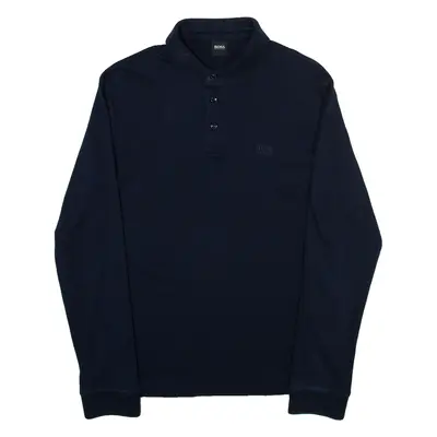 HUGO BOSS Mens Polo Shirt Blue Long Sleeve S