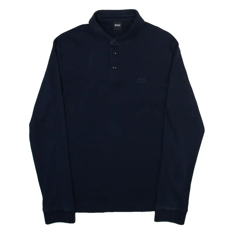 HUGO BOSS Mens Polo Shirt Blue Long Sleeve S