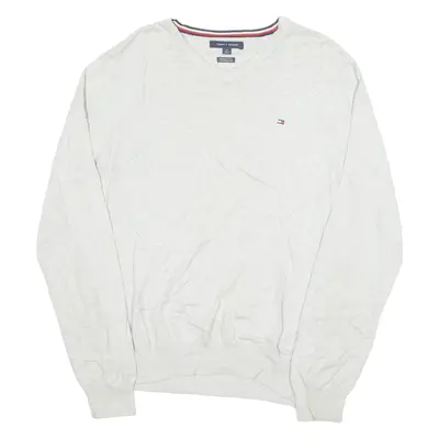 TOMMY HILFIGER Mens Jumper Grey V-Neck Tight Knit L