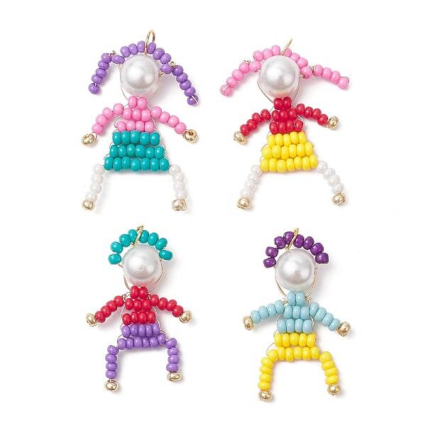 Glass Seed Bead with Glass Pearl Round Bead People Pendants