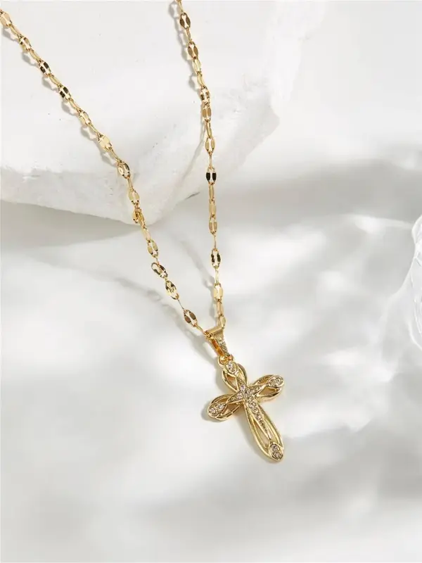 Summer Rhinestone Cross Pendant Necklace for Women, Fashion Jewelry for Girl, Trendy All-match & Exquisite Jewelry for Birth...