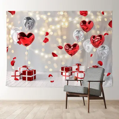 Aperturee Silver Red Balloons Glitter Valentines Day Backdrop