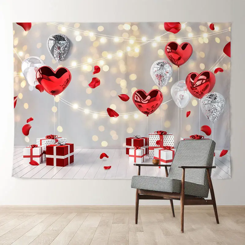 Aperturee Silver Red Balloons Glitter Valentines Day Backdrop