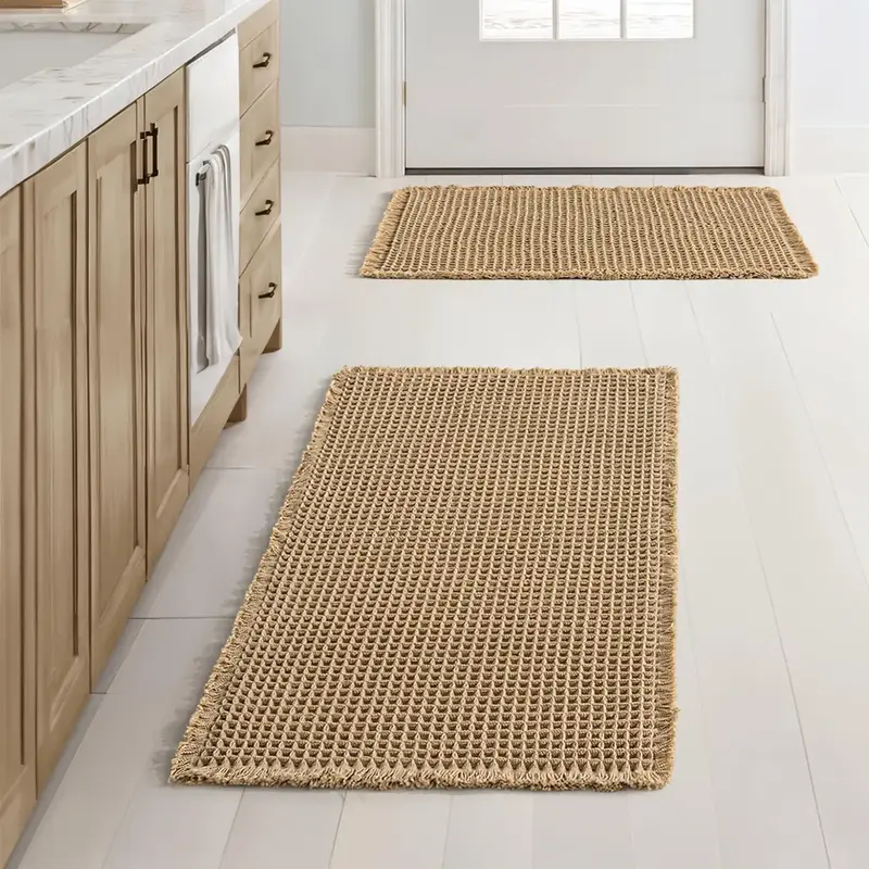 Boho Style Waffle Bath Mat, 1/3 Counts Non-slip Washable Bath Rug, Super Absorbent Bath Mat, Boho Area Rug, Soft Shower Mat f...