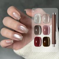 GAOY Smoked Rose Cat Eye Gel Nail Polish Set with 3-in-1 Magnet, 16ml Silver Pink Brown Holographic Cat Eye, UV Gel Manicure ...