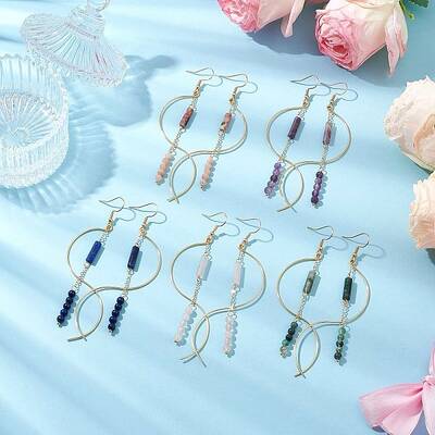 Column Natural Mixed Stone Dangle Earrings