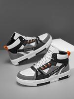 Men's Fashionable Letter Patched Design Lace Up High Top Sneakers, Casual Comfortable Sports Running Shoes, Male All-match Ro...
