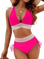 Two-piece Set Women's Patchwork Print Bikini Set, Casual Fashion Chic Swimsuit Set for Beach Holiday Vacation, Ladies Swimwea...