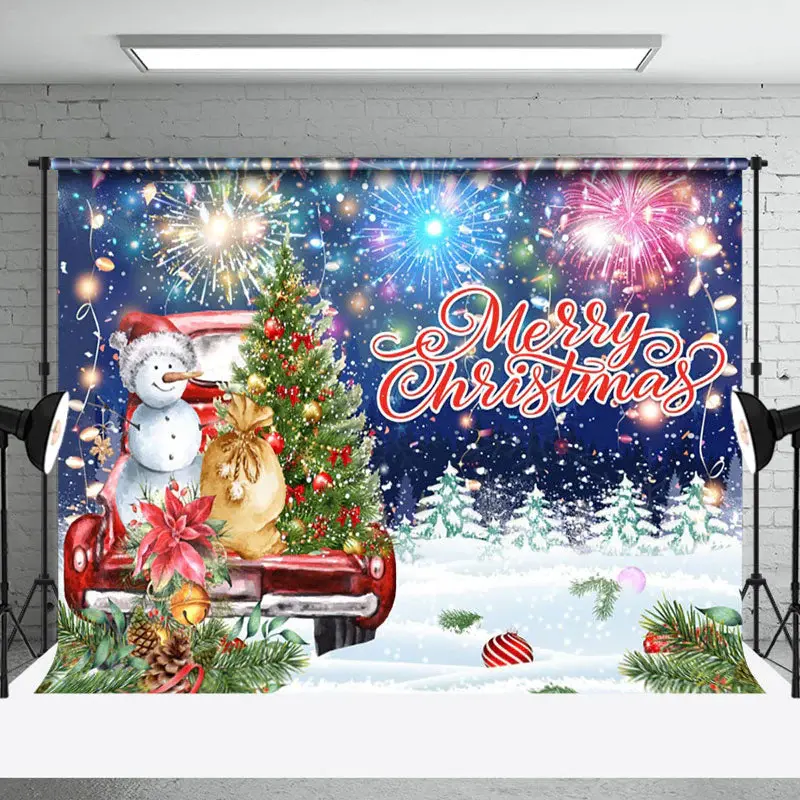 Aperturee Snowy Field Snowman Sparkle Merry Christmas Backdrop - Aperturee