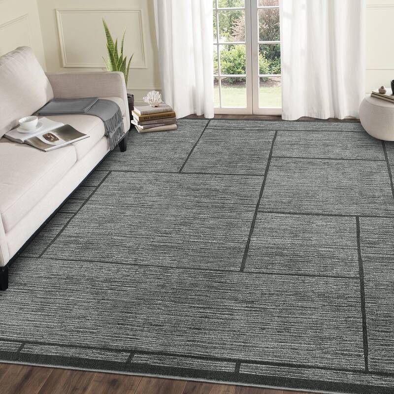 Garvee Washable Geometric Area Rug - Modern Low Pile, Non-Slip, Non-Shedding, Minimalist Collapsible Soft Thin Carpet for Liv...
