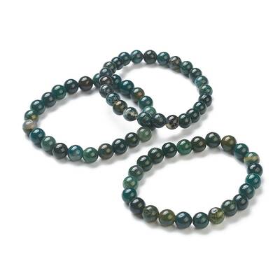 Natural Moss Agate Beaded Stretch Bracelets