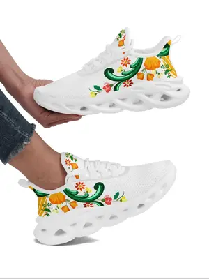Women's Fashionable Floral Pattern Lace up Front Low Top Sneakers, Lightweight Breathable Comfy Running Shoes , Perfect for S...