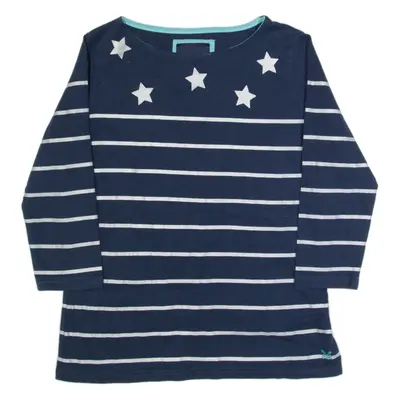CREW CLOTHING Striped Womens T-Shirt Blue 3/4 Sleeve UK 12