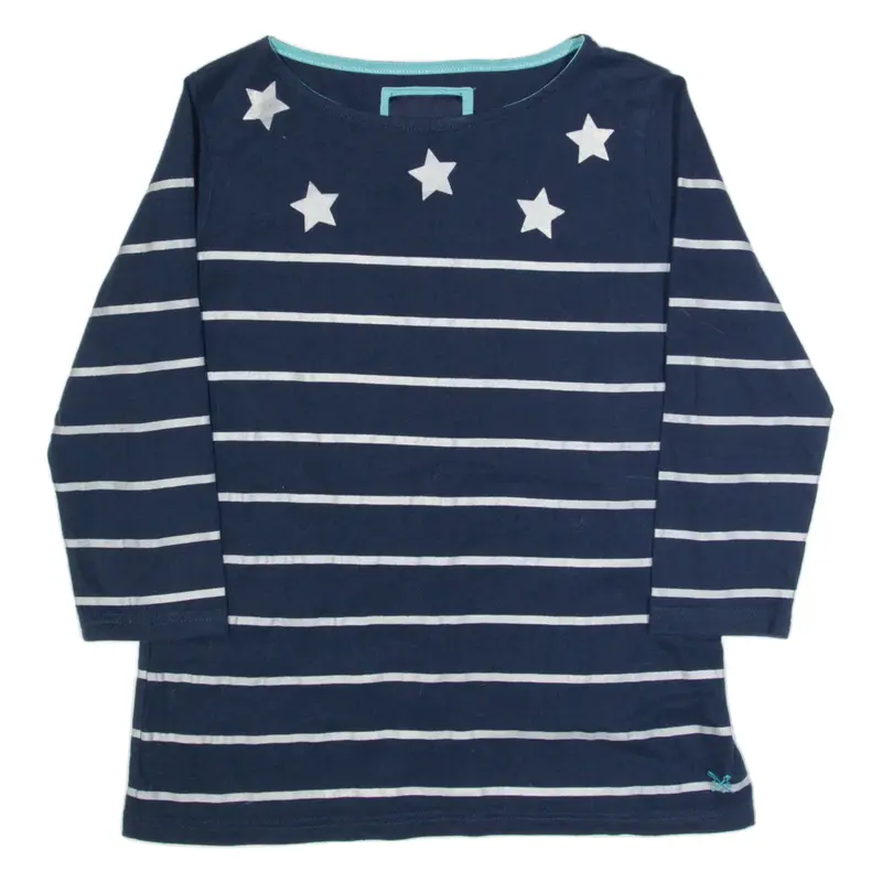 CREW CLOTHING Striped Womens T-Shirt Blue 3/4 Sleeve UK 12