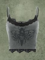 Women's  Contrast Lace  Top, Casual Adjustable Spaghetti Strap Sleeveless Top for Summer, Women's Top for Daily Wear